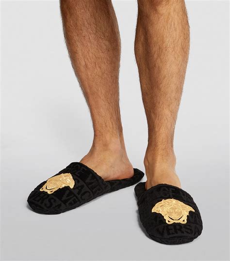 versace men's medusa slippers - black - size xl|Versace La Medusa Slippers .